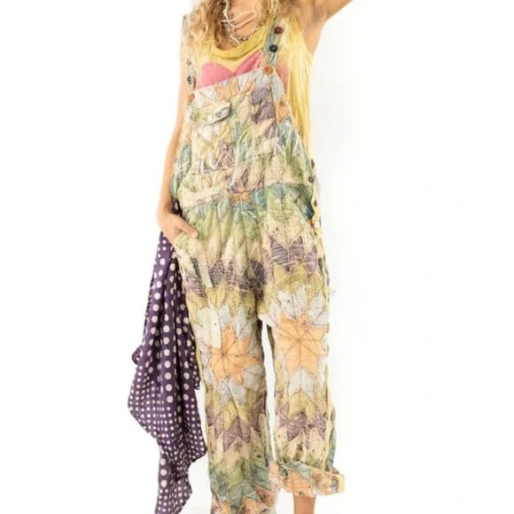 Magnolia Pearl Earthy Patchwork Overalls - Picture 1 of 8